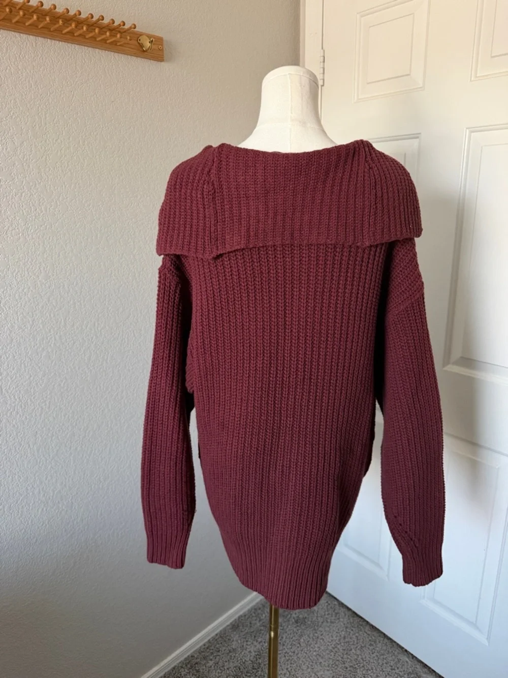 Free People Wine Ribbed Button-Front Cardigan